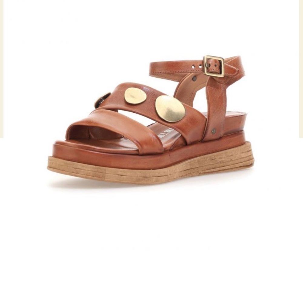 A.S. 98 Lance Wedge‎ Platform Tan Minimalist Leather Sandals Size 8